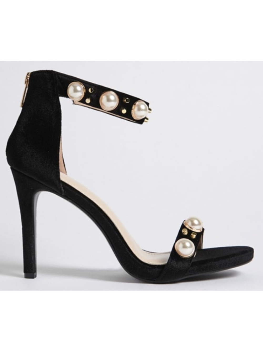Pearl Studded Ankle Strap Stiletto Pumps NEW 5.5 high heeled sandals